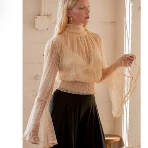 NWOT Free People Rule Breaker Blouse in Tea Biscuit Large